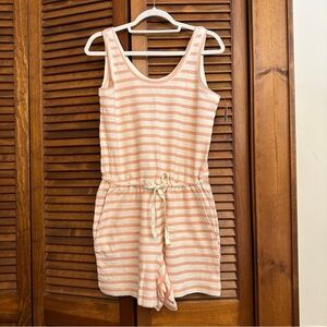 NWT Old Navy waist-defined light pink/cream striped terry beach romper, S